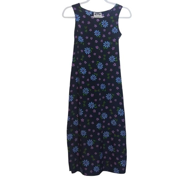 Speechless Navy Blue Sleeveless Vintage Y2k Floral Midi Dress Retro 90s Size S - Picture 1 of 8